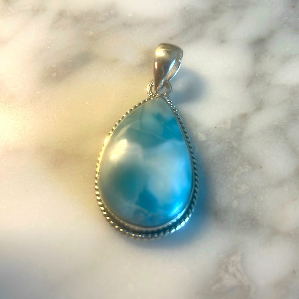 Large Larimar gemstone pendant 925 sterling silver